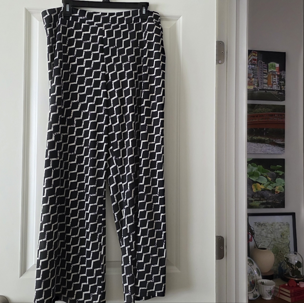 Y2k Sharagano Wideleg Pants Womens XL Black White City Chic Gothic Chic Boho
